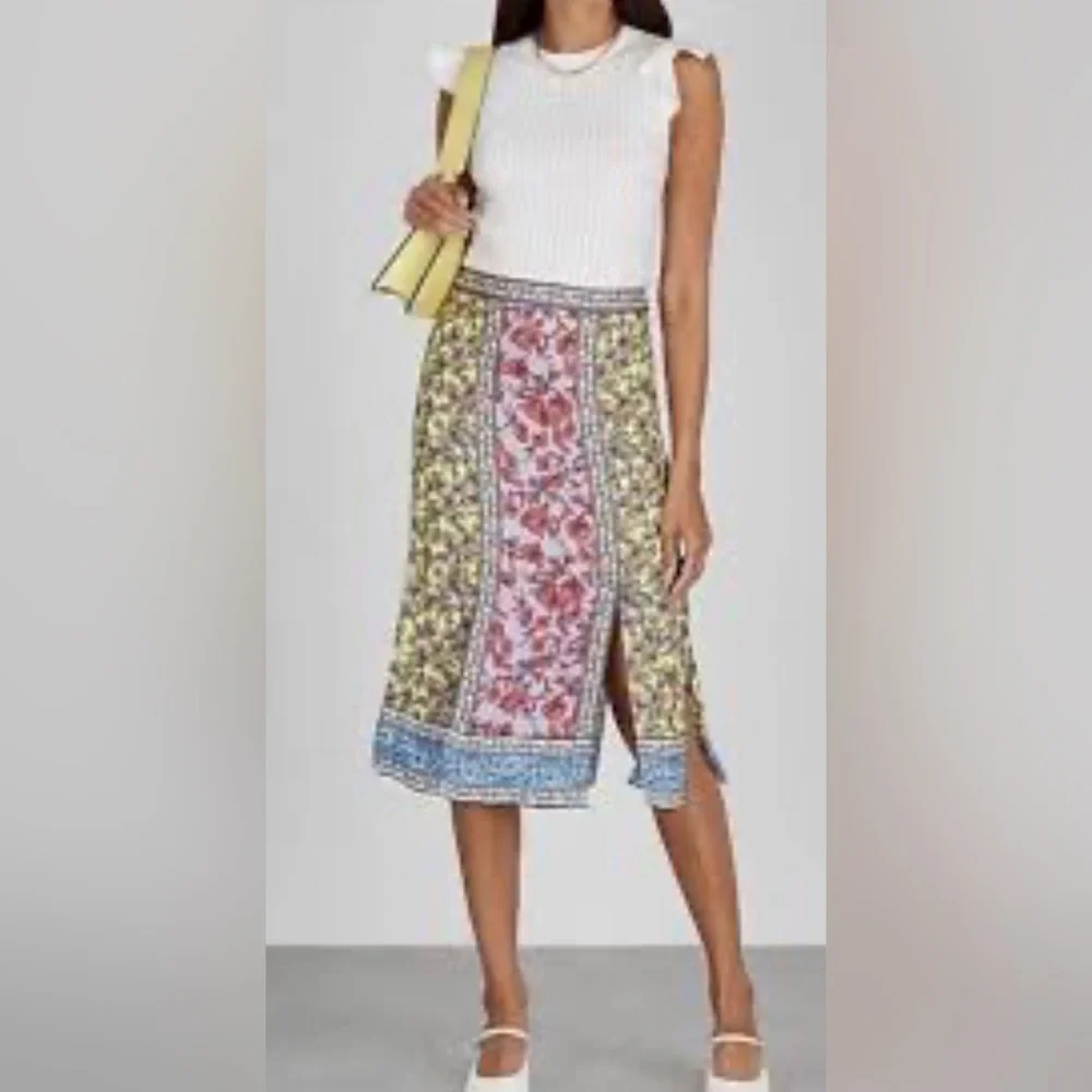 Alice + Olivia Athena midi floral swingy viscose skirt w/ slits -8 (fits like 6) - Picture 16 of 16